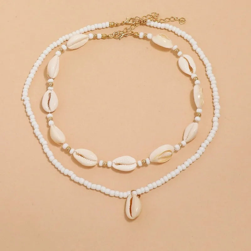 Vintage Shell Bead Necklaces 2pcs Set