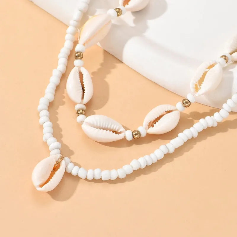 Vintage Shell Bead Necklaces 2pcs Set