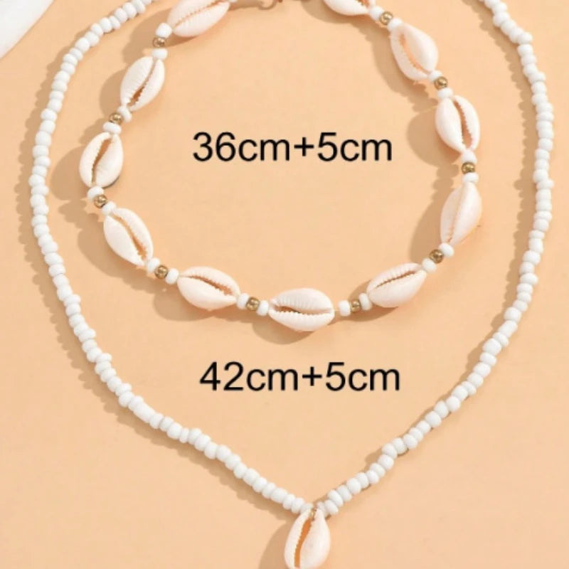 Vintage Shell Bead Necklaces 2pcs Set