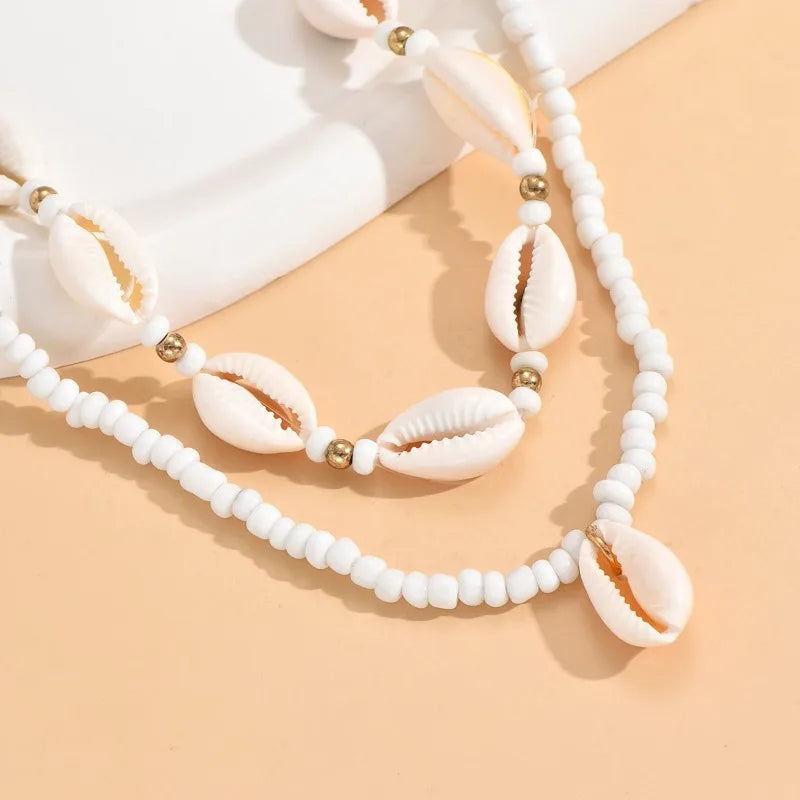Vintage Shell Bead Necklaces 2pcs Set