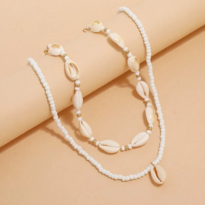 Vintage Shell Bead Necklaces 2pcs Set