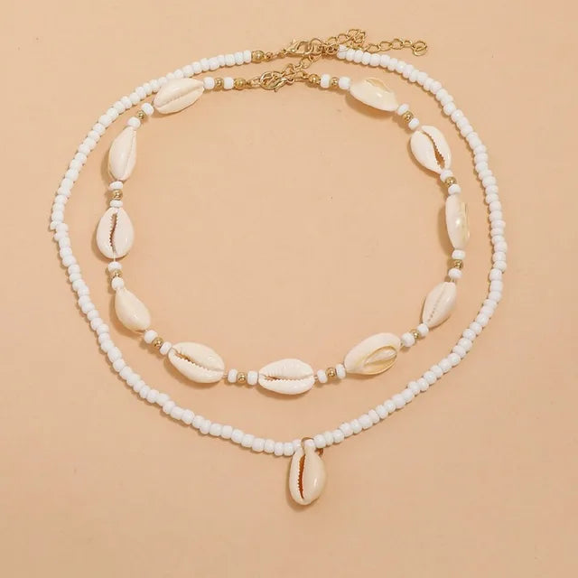 Vintage Shell Bead Necklaces 2pcs Set