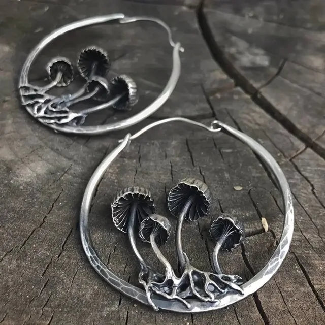 Vintage Bohemian Gothic Mushroom Hoop Earrings