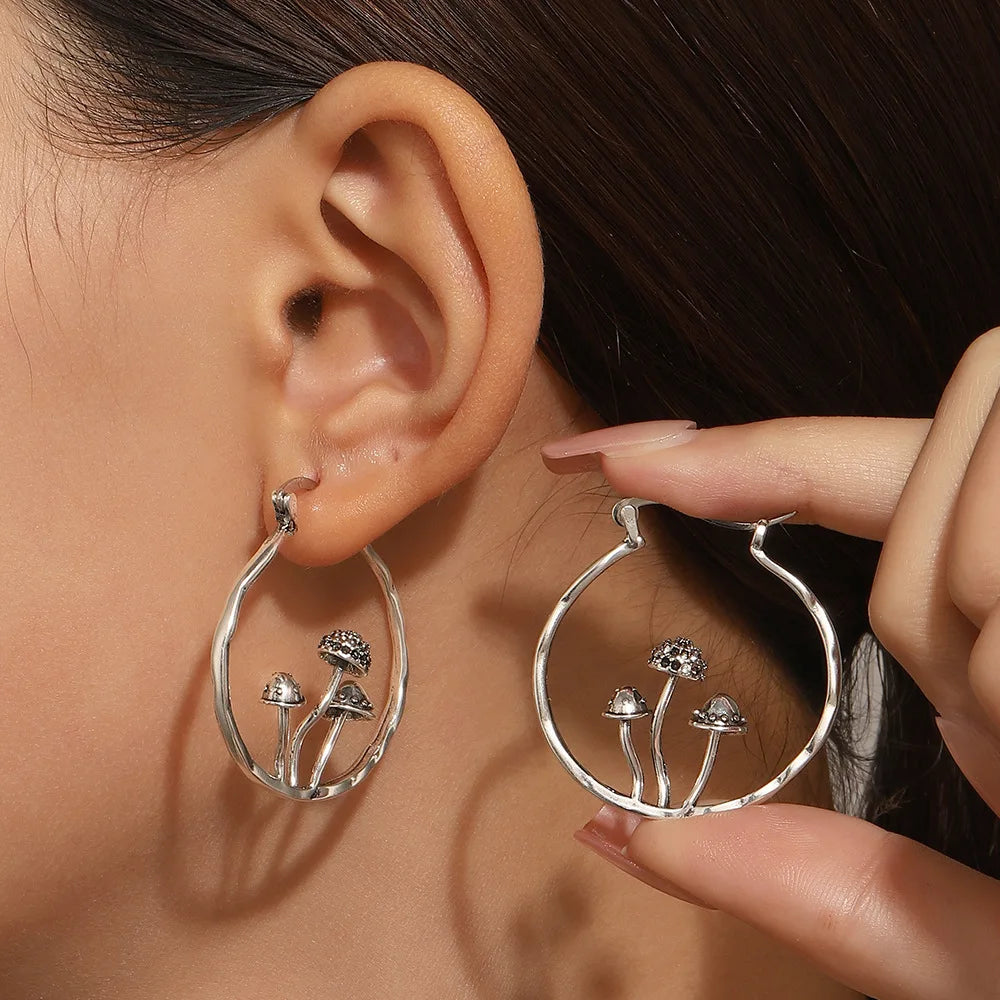 Vintage Bohemian Gothic Mushroom Hoop Earrings