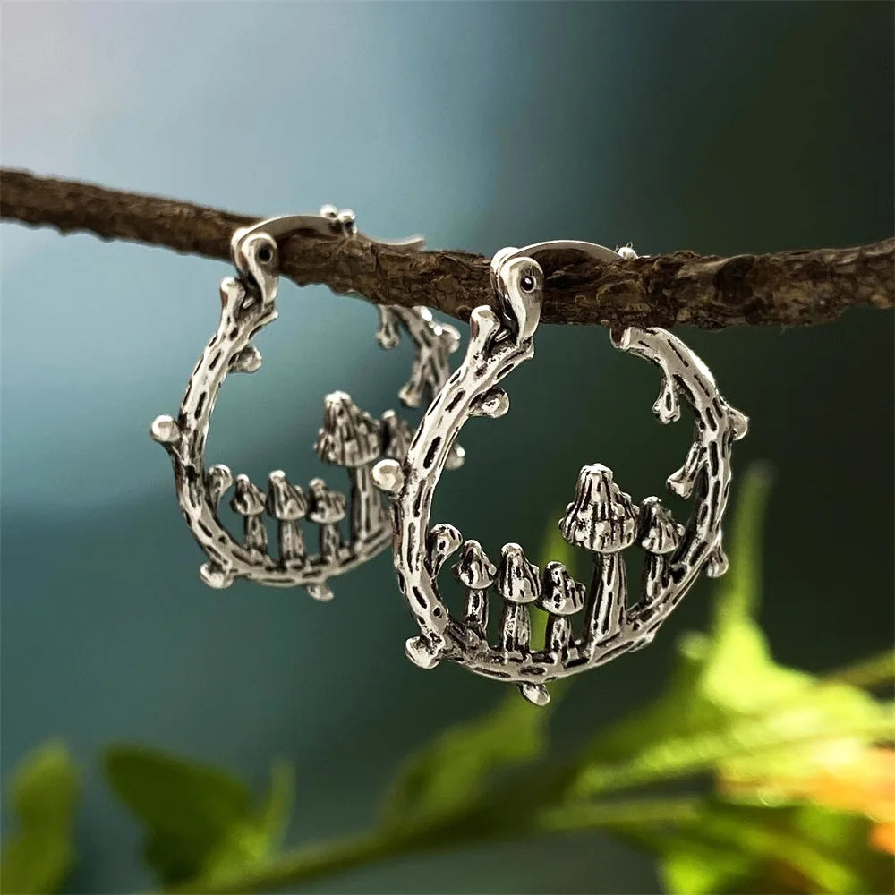 Vintage Bohemian Gothic Mushroom Hoop Earrings