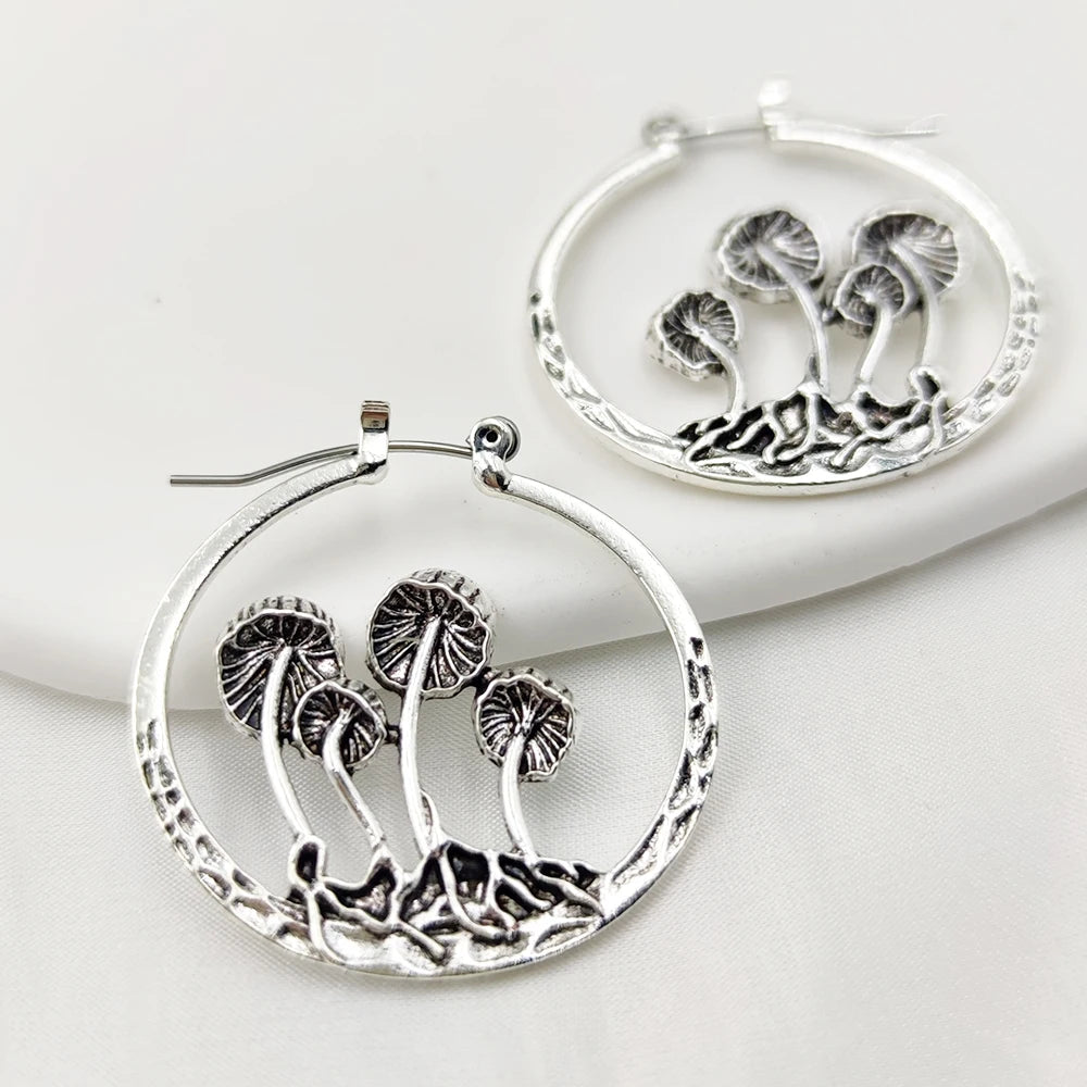 Vintage Bohemian Gothic Mushroom Hoop Earrings