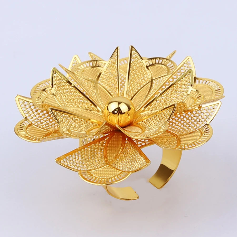 Dubai Gold Plated Flower Ring for Women