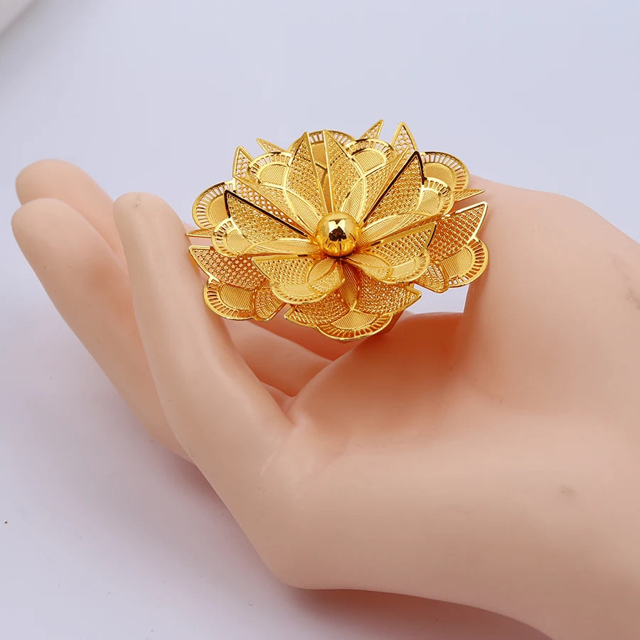 Dubai Gold Plated Flower Ring for Women