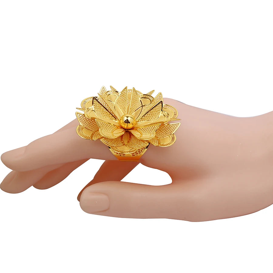 Dubai Gold Plated Flower Ring for Women