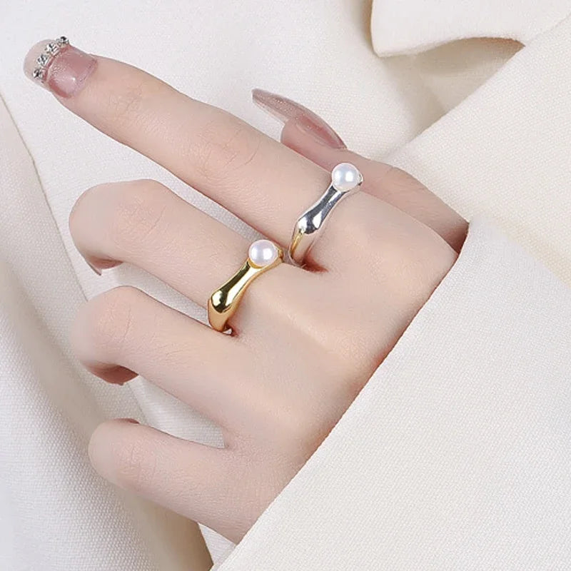 Fashion Silver Gold Pearl Ring for Women