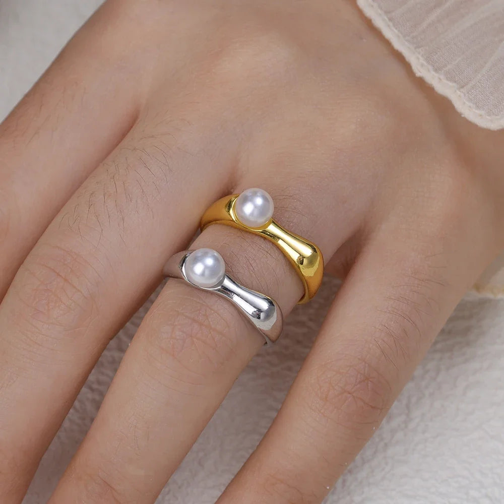 Fashion Silver Gold Pearl Ring for Women