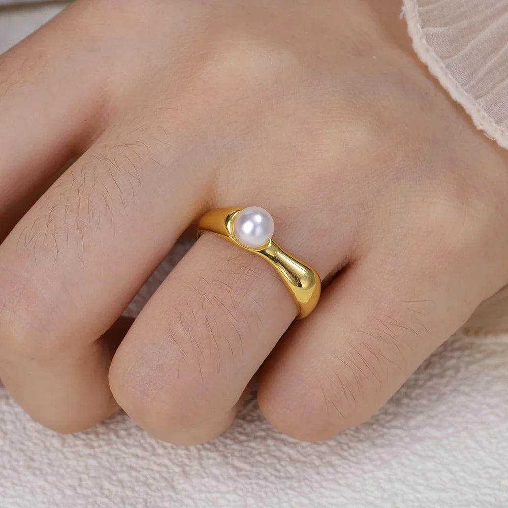 Fashion Silver Gold Pearl Ring for Women