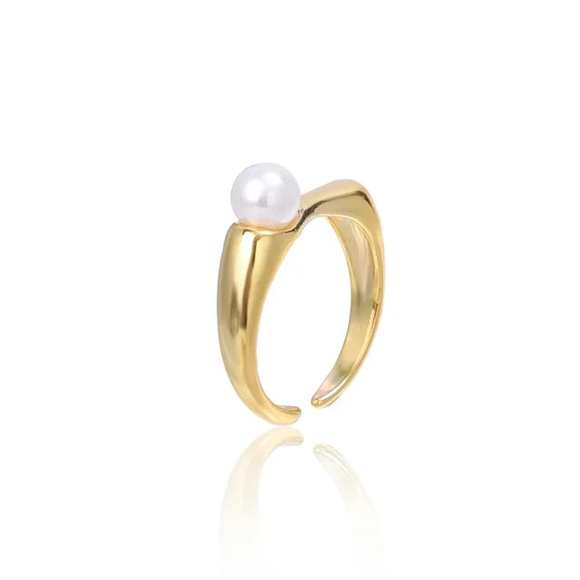 Fashion Silver Gold Pearl Ring for Women