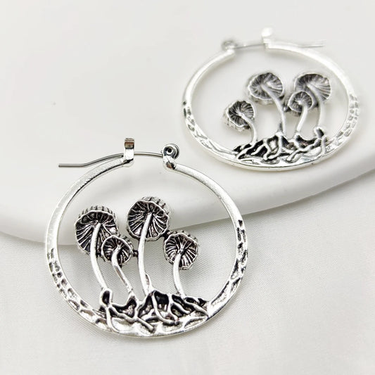 Vintage Bohemian Gothic Mushroom Hoop Earrings