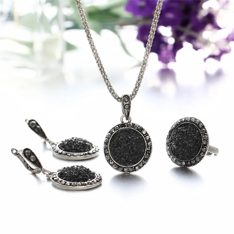 Vintage Black Stone Wedding Jewelry Set