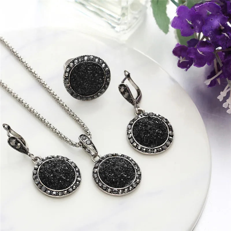 Vintage Black Stone Wedding Jewelry Set