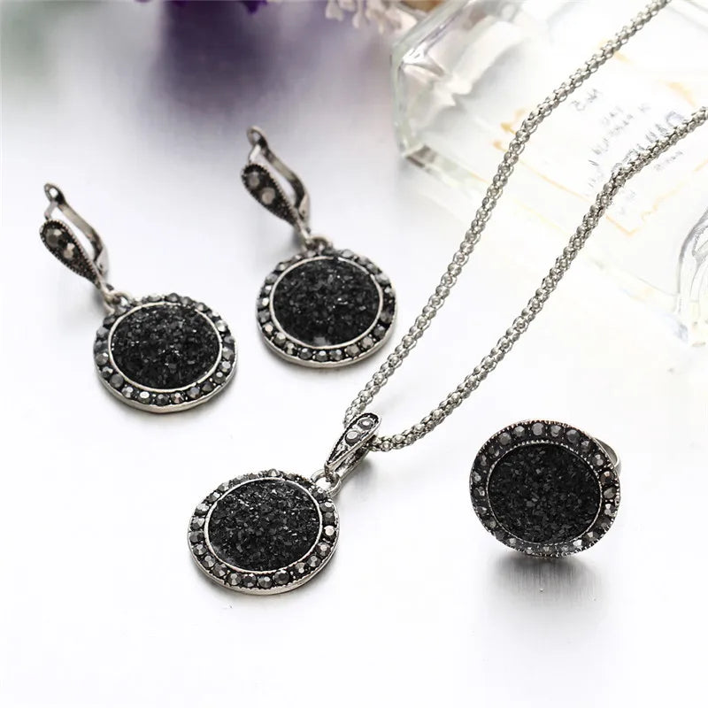 Vintage Black Stone Wedding Jewelry Set