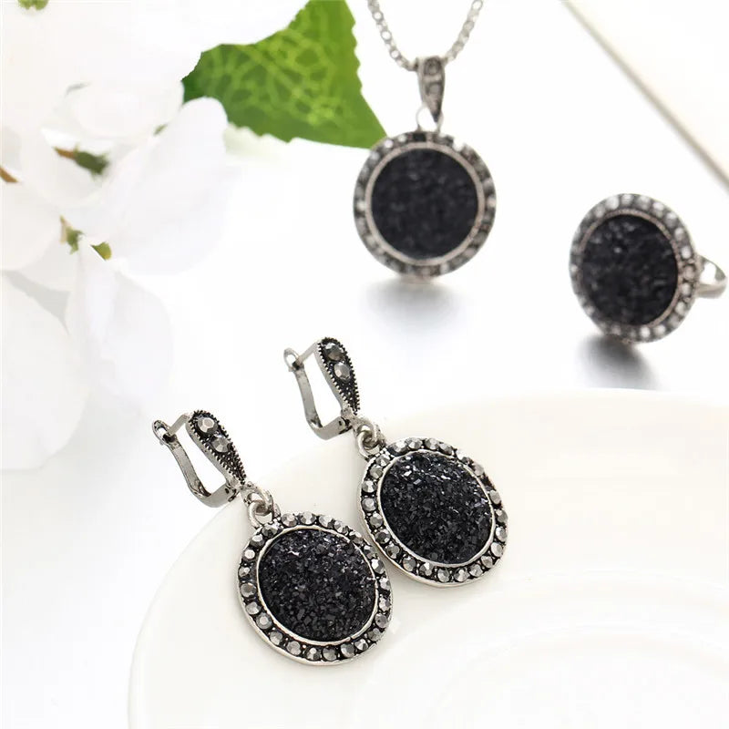 Vintage Black Stone Wedding Jewelry Set